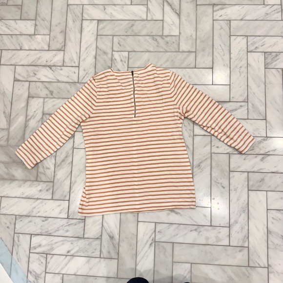 J.Crew 3/4 sleeve embellished neckline cream and peach striped tee - Picture 3 of 7